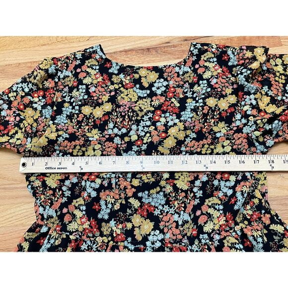 Madewell Women's M Yellow Blouse Polyester Top Floral Peplum Wrap Boho V-Neck - Picture 8 of 9